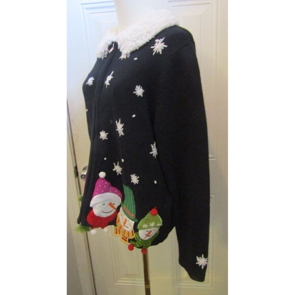 Snowman Christmas Cardigan Vintage 80s Holiday Sweater All Points Size M - Picture 3 of 9